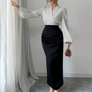 Women's Elegant Black Woven Mixed Fabric Splice Cinched Waist Bodycon Dress